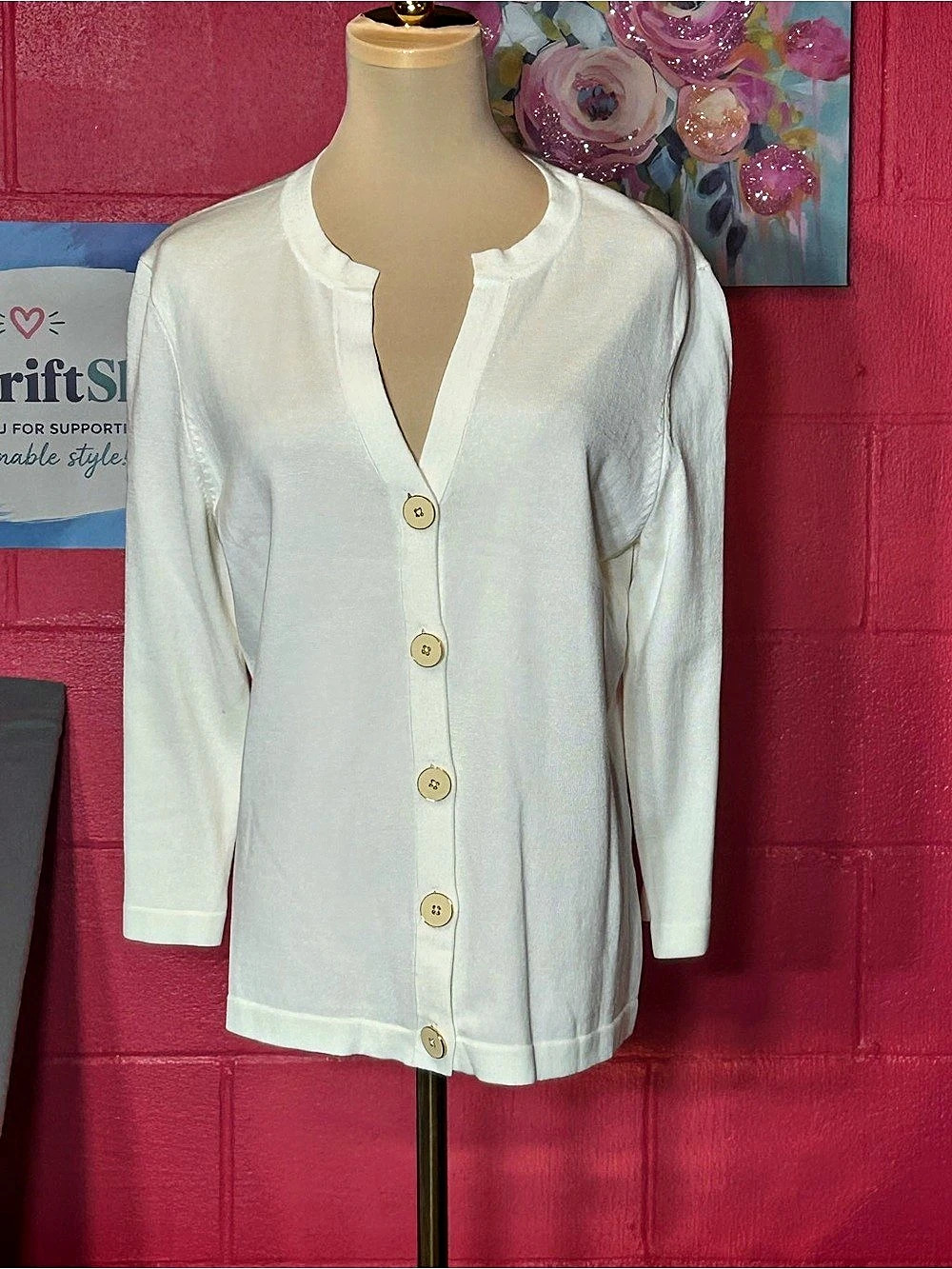 Jones New York Signature Cotton Cardigan in White Size Large Like New